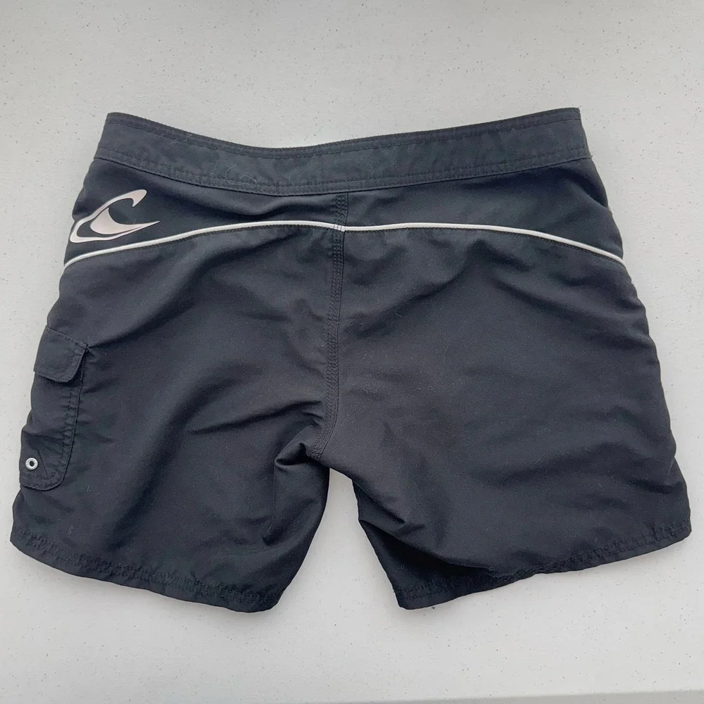 O'Neill Kids Black Board Shorts White‎ Script Logo Size 7 Swim Trunks